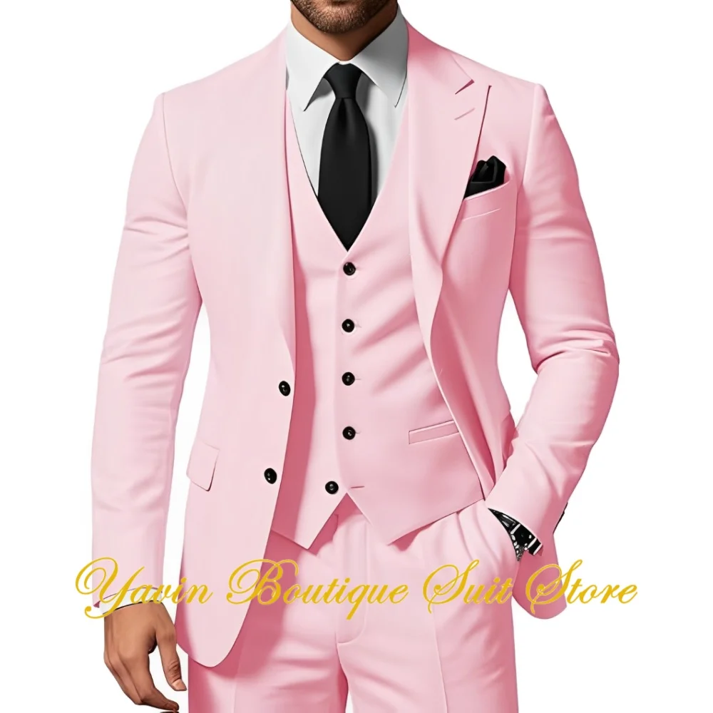 Men's Business Suit 3 Piece Slim Fit Peak Lapel Blazer Formal Jacket Vest Pants Set Wedding Prom Party Tuxedo