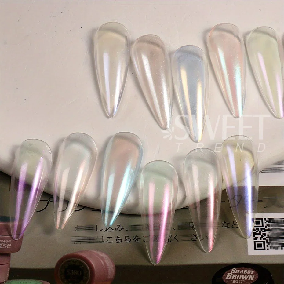 12 Grid Fairy Mermaid Nail Glitter Powder White Gloss Pearl Pigment Colorful Mirror Gel Polish Chrome Dust Winter Manicure Decor