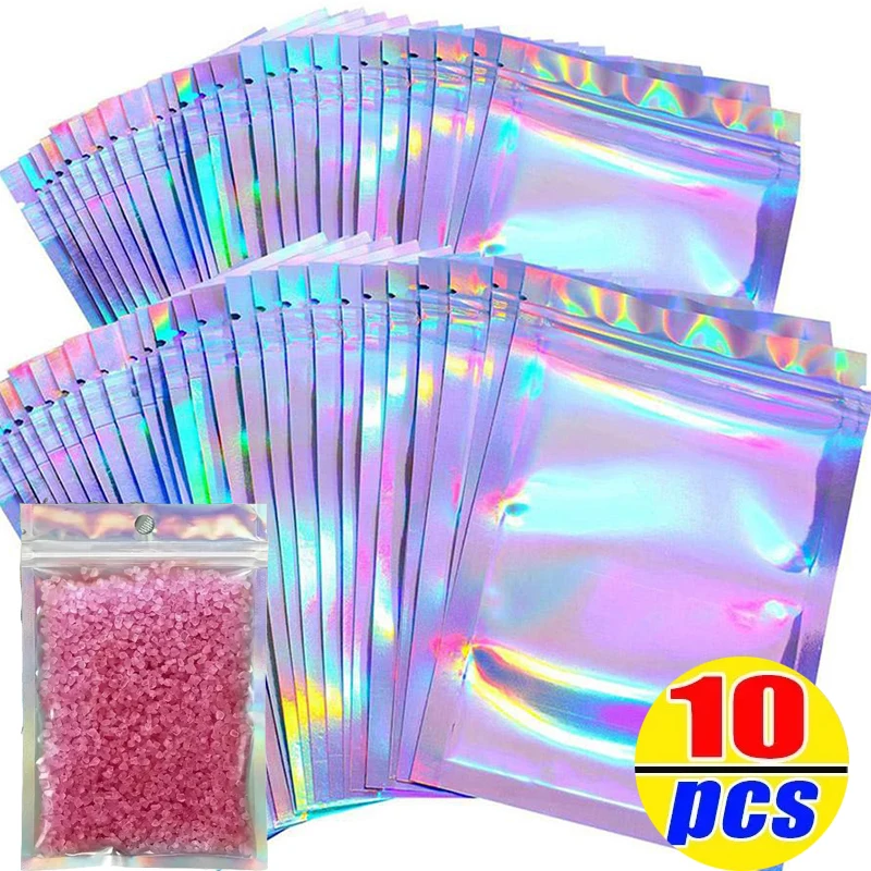 Self-Sealing Laser Small Plastic Bag Translucent  for Jewelry Pouch with Clear Display Window Jewelry Packaging Gift Storage Bag 50pcs colorful self seal zipper plastic bags mylar bagwith clear window for diy jewelry display reusable ziplock hanging pouches
