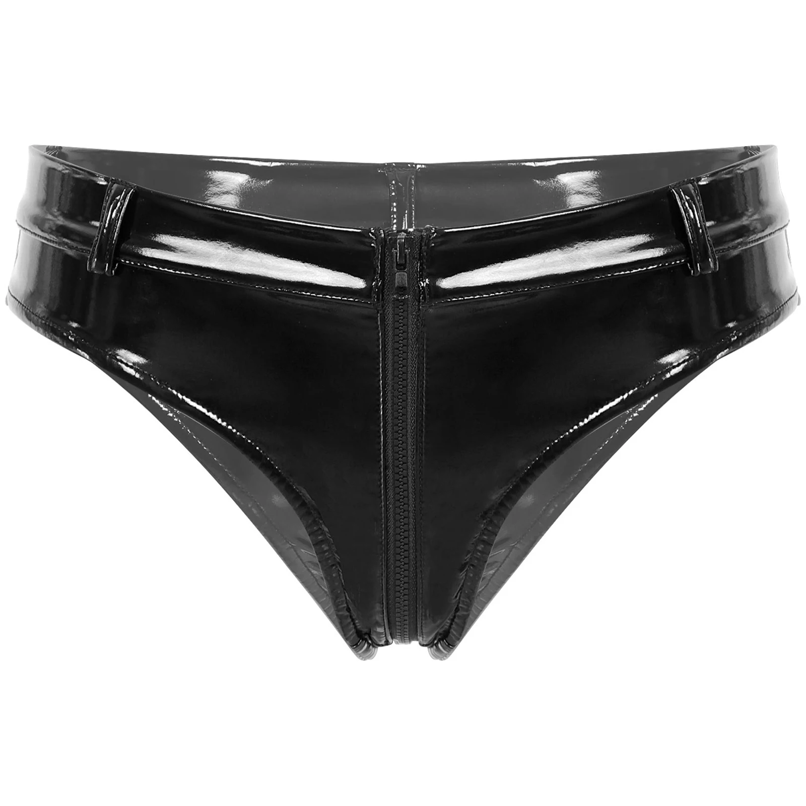 Womens Lingerie Zipper Crotch Booty Shorts Underwear Wet Look Patent Leather Sexy Briefs Panties Low Waist Hot Pants Clubwear
