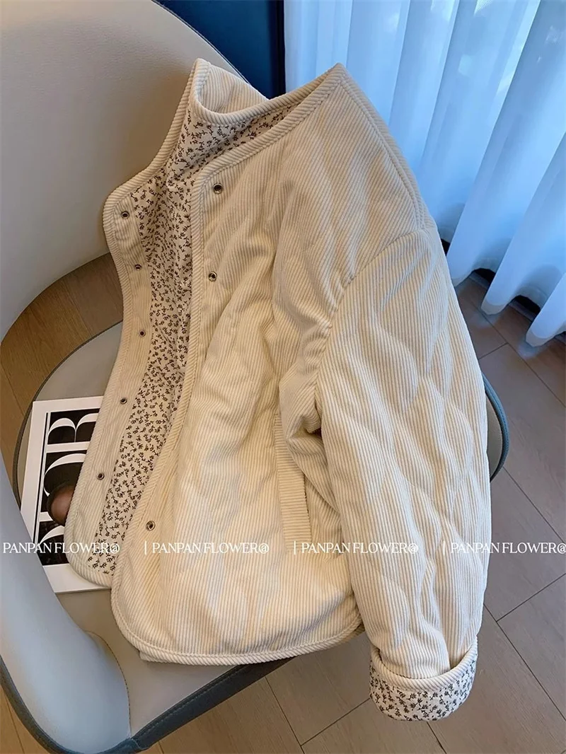 Women's Winter New Arrival Loose And Versatile Flannel Patchwork Print Diamond Grid Cotton Coat With Unique Design Apricot Top