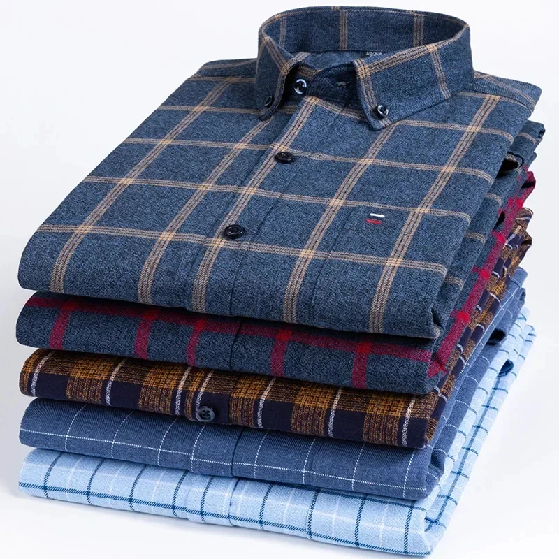 Cotton Shirt Pure Cotton Men Plaid Shirt Long Sleeve Regular Fit Men Casual Oversized Shirt Leisure Autumn Male Blouse Plus Size