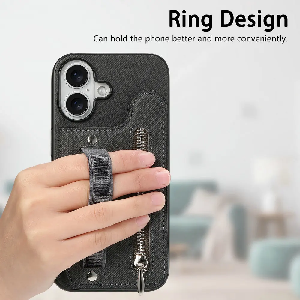 Luxury RFID Card Leather Wallet Case with Elastic Strap