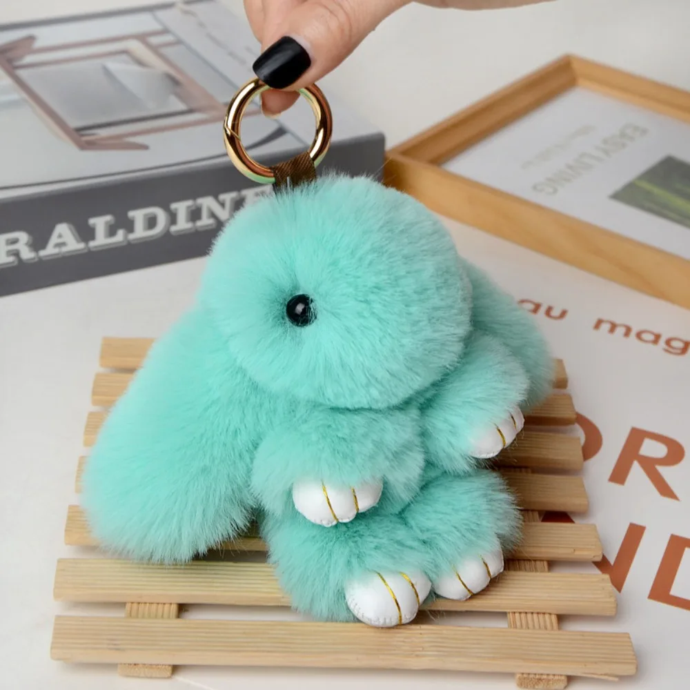 Bunny Keychain 15cm Fluffy Rabbit Fur Pompon Bunny Keychain Soft Cute Bunny Keychain Artificial Rabbit Fur for Girls Bag Key Chain Pom