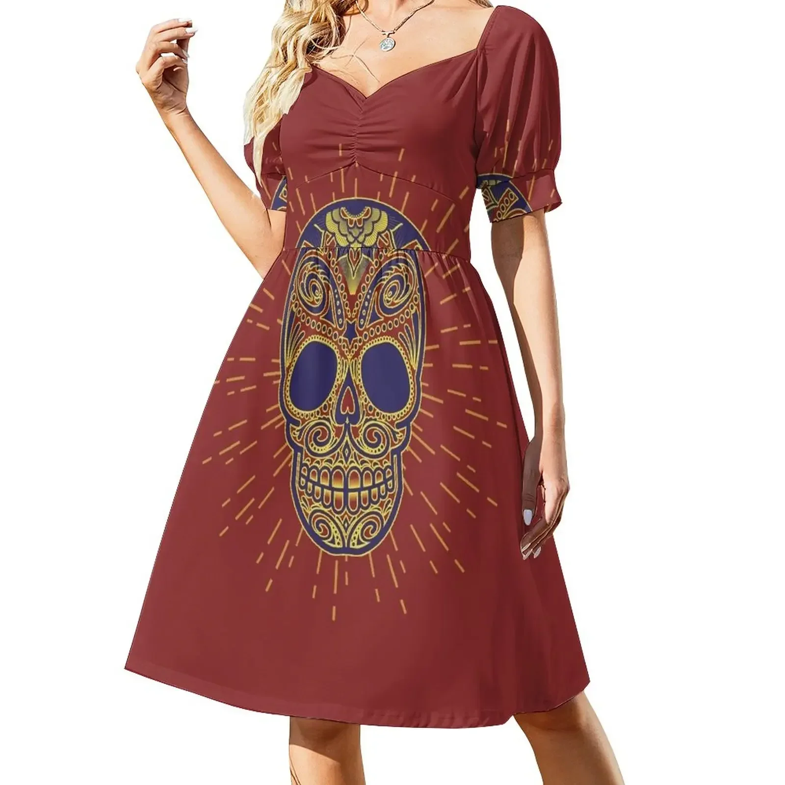 thumbnail image 1 of Vestido de manga corta Golden rina vestido de noche para mujer ropa de mujer novedades de verano, 1 of 7