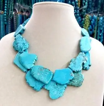 

Perfect Wedding Handmade Elegant Turquoise Necklace Women Gift Exaggerated Jewelry Slice Turquoise Stone 2 Layer Necklace