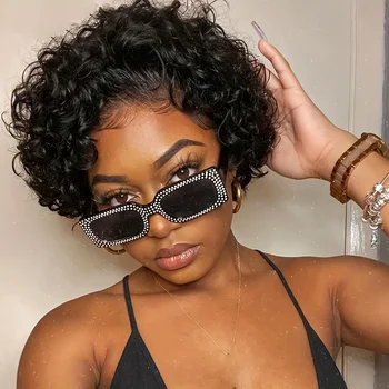 6 Inch Lace Front Pixie Cut Wig With Short Curly Human Hair Brazilian Pixie Cut Wig Human Hair Wig 13X1 Lace Front Wig 1