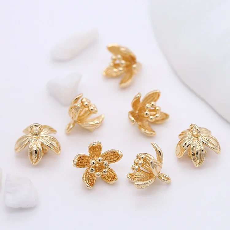 14k Gold Color Brass Metal Flower Charms Pendant Jewelry Making Supplies Diy Necklaces Earrings Bracelets Findings Accessories