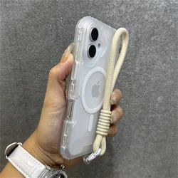 Luxury Armour Matte MagSafe Phone Case with Colorful Wrist Strap and Shockproof Cover - iPhone 12 Pro (White)