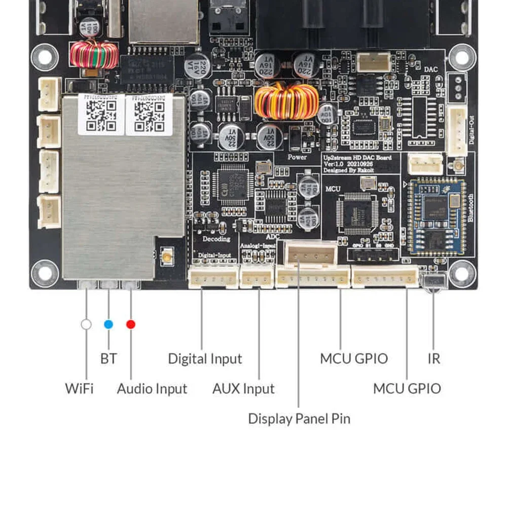 Arylic Up2Stream HD DAC AirPlay 2 무선 오디오 스트리밍 보드 ESS9038Q2M 24bit 192kHz WiFi 블루투스 5.0 aptX HD