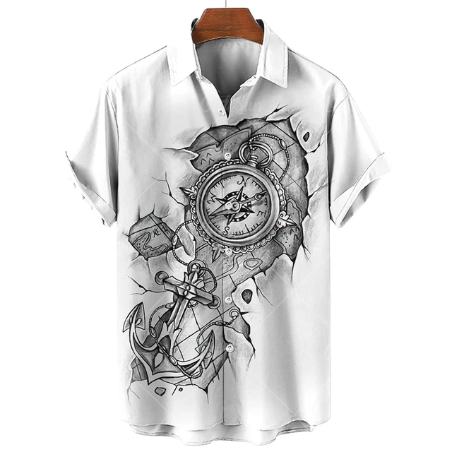 2023 Sailing Compass Men'S Shirts Summer Fashion Short Sleeve Hawaiian Shirts  Man Vintage Street Shirt For Men Top Male Clothes - AliExpress