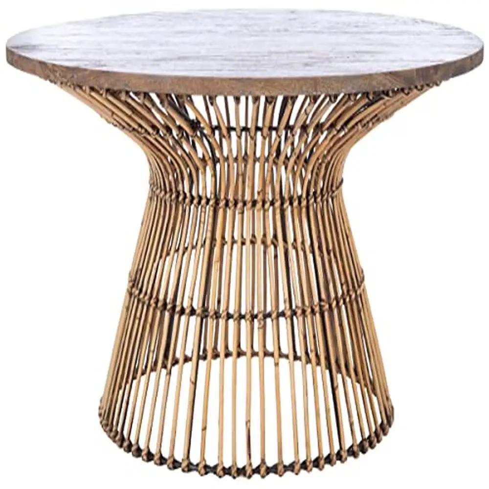 

Round Coffee Table with Black Rattan Base Coastal Style Honey Brown Wash 31.5" 19.11lb
