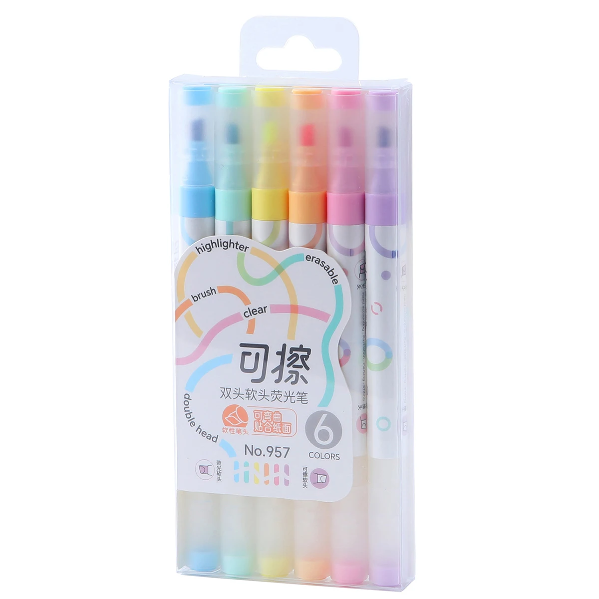 6Pcs/set Erasable Highlighters Kawaii Students Stationery Dual Tip Pastel Fluorescent Pen for Art Drawing Doodling Marking Pen 4