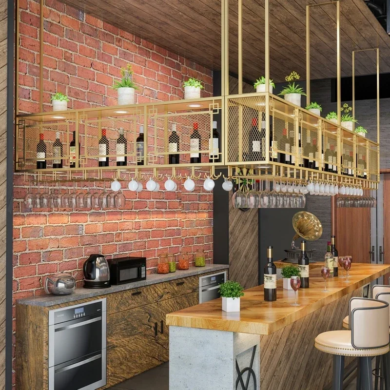 Bar Shelf Mini Wine Storage Cabinet Corner Drink Showcase Wall Botellero Vino Coffee Organizer Club Metal Whisky Home Furniture