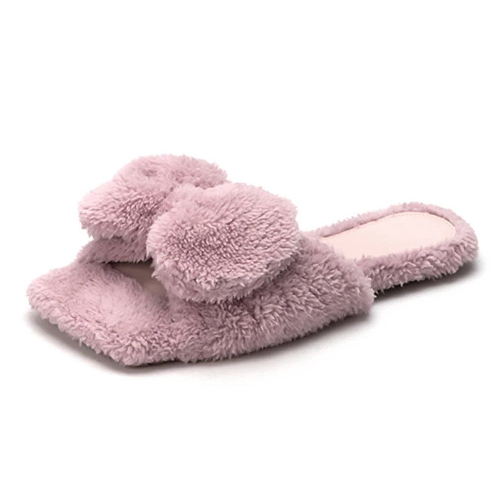 

Женские зимние домашние тапочки, осенние высококачественные плюшевые шлепанцы с бантом, теплая обувь на плоской нескользящей подошве для отдыха, мягкая обувь для пола в спальне qt577