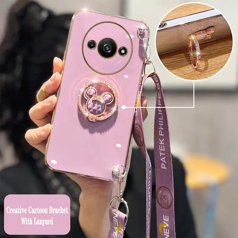 TVVTPU Cover per Xiaomi Redmi A3 con Cordino e 360° Anello