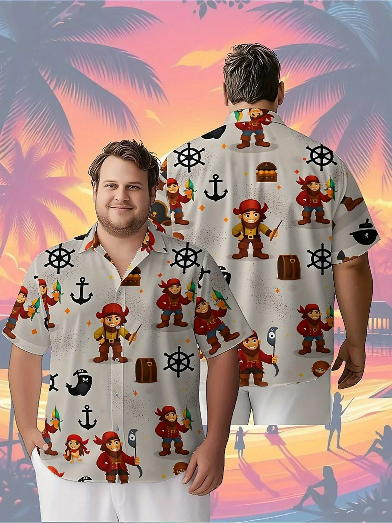 Men's Plus Size Hawaiian Shirts Pirate Sasquatch pattern,Unisex Baggy Aloha Shirts,summer Alternative Clothing