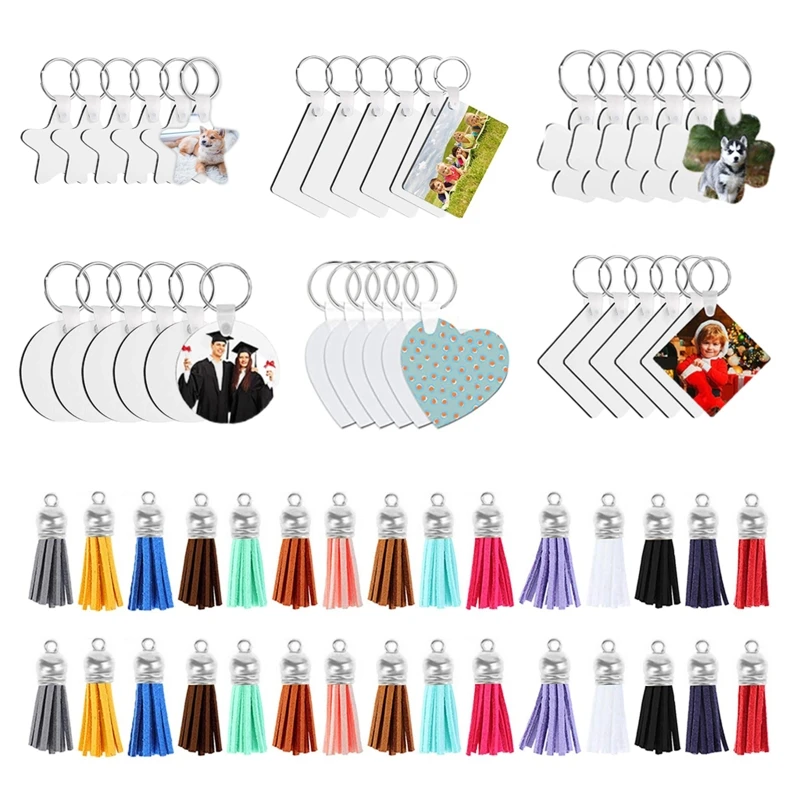 

30 Pieces Sublimation Blank Keychains + 30 Pieces Colorful Leather Tassel Set