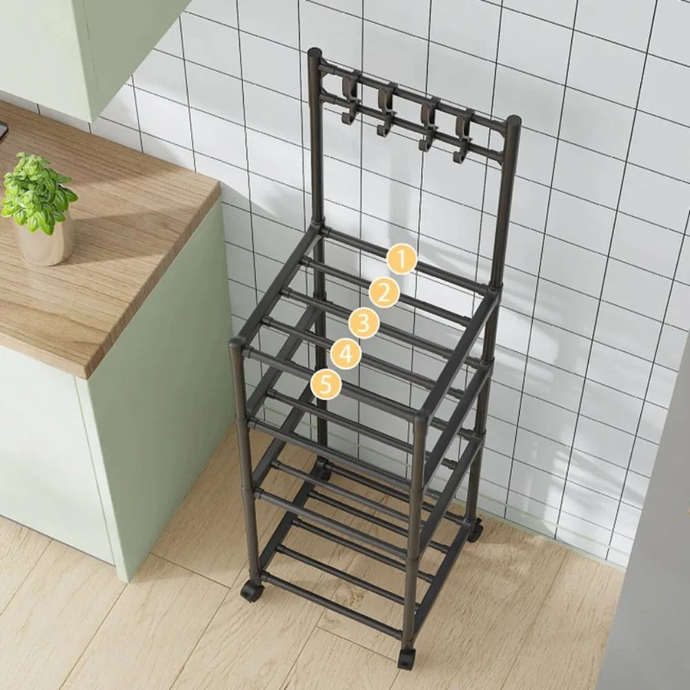 Kitchen Storage Rack Multi-Layer Storage Organizer Shelf With Pulley Microwave Shelves Space Saver Floor-to-ceiling Kitchen Rack