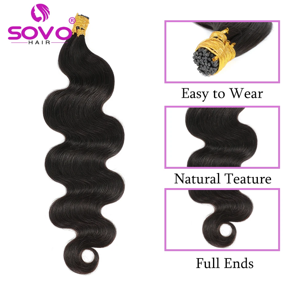 Pre Bonded Keratin Stick I-Tip Remy Human Hair Extension Hot Fusion Hair Smooth Body Wave Salon Supply 0.8 G/Strand