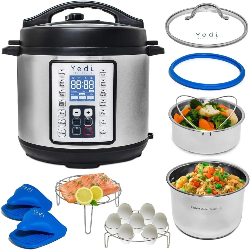 

9-in-1 Total Package Instant Programmable Pressure Cooker, 6 Quart, Deluxe Accessory kit, Recipes, Pressure Cook, Slow Cook