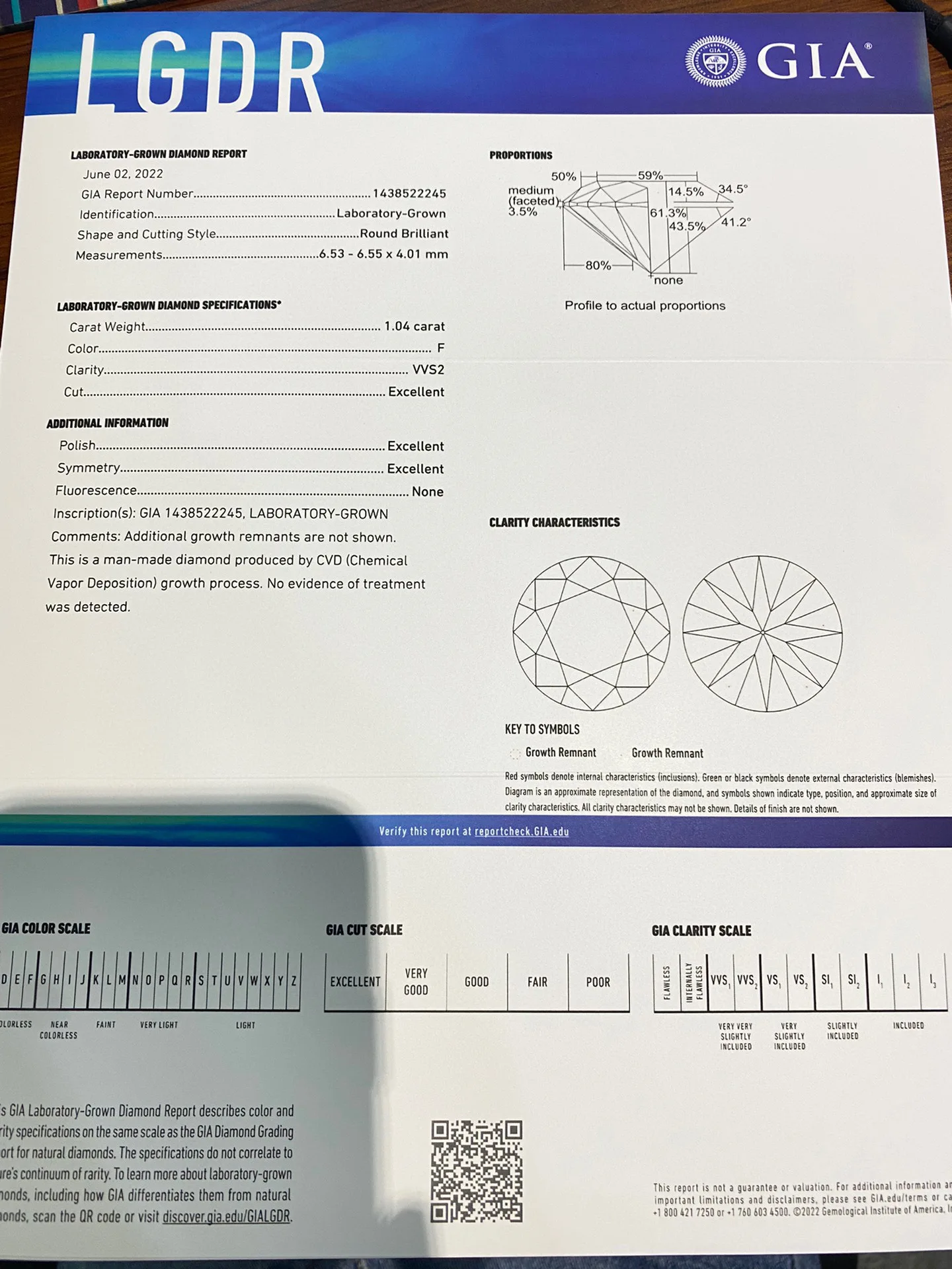 Aeaw Jewerly Pietra Sciolta Rotonda Taglio Eccellente 1.04Ct F Colore Vvs2 Diamante Coltivato In Laboratorio Con Certificato Gia