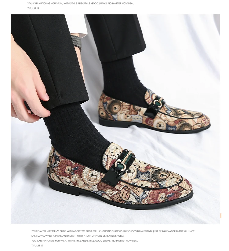 Luxus Bär Druck Männer Müßiggänger Marke Designer Mokassin Mann Gestickte Wohnungen Casual Slip Auf Schuhe Männer Spitz Hochzeit Schuhe – Detail 19