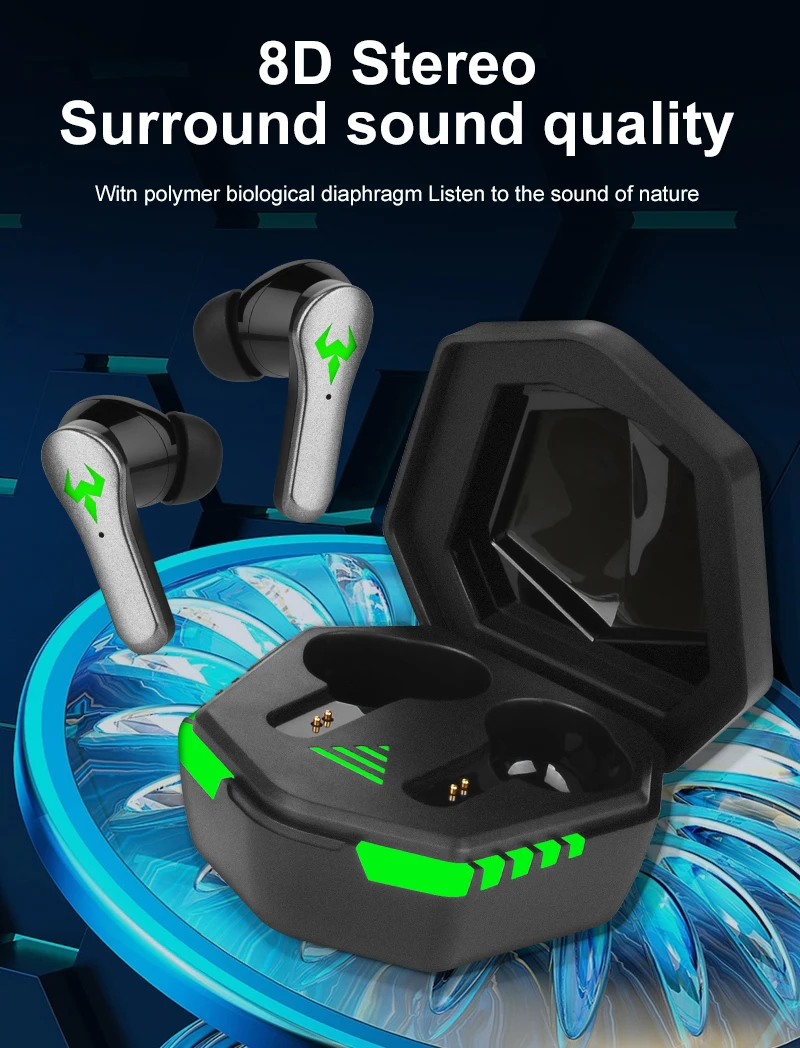 TWS Gaming Headsets Wireless Earphones 9D Stereo Surround Sound Quality Bluetooth-compatible 5.2 Music Headphones With Micphone