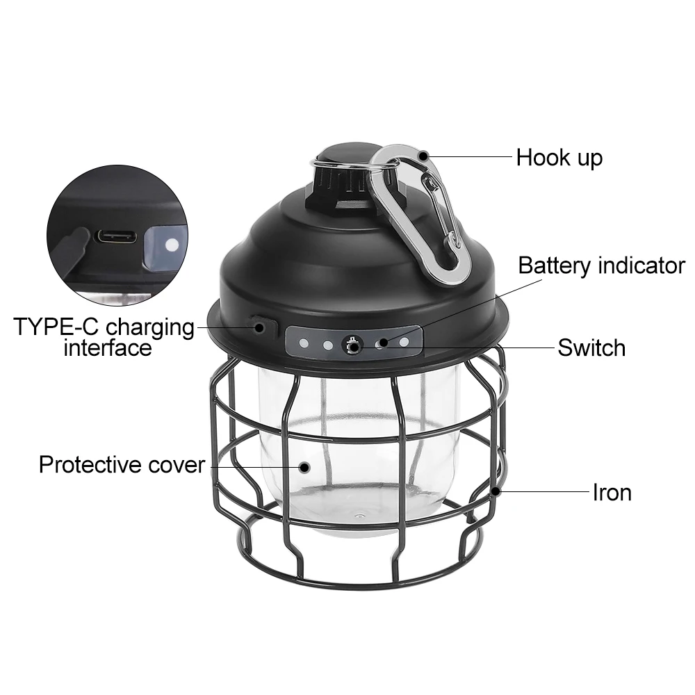 Camping Light Portable Lanterns Camping Lamp Camping Lantern Vintage Metal Hanging Camping Lanterns 3600mAh Battery Powered Warm Light Led Camp Lantern Rechargeable Tent Light For Outdoor