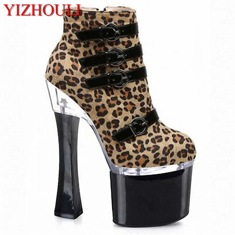 

17-18cm boots 7 inch high heel boots short winter fashion sexy buckle women rome short boots pumps motorcycle dance shoes