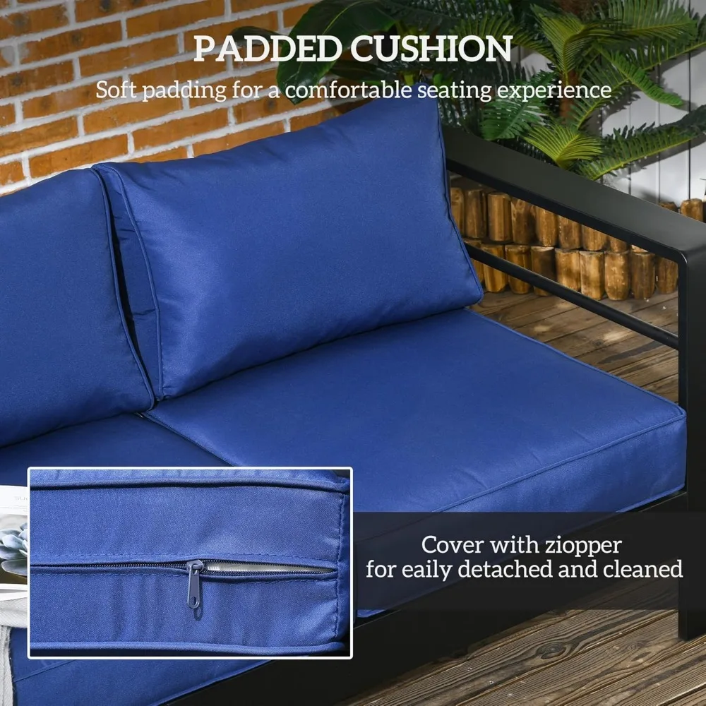 Modern Patio Furniture with Thick Padded Cushions, 3 Seater Aluminum Outdoor Sofa with Wide Armrests, Garden Seating 5