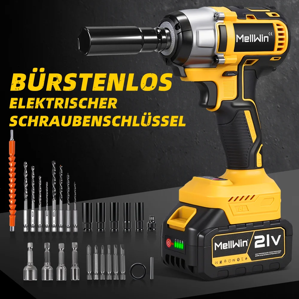 MELLWIN 520N.M Bürstenloser Elektroschraubendreher-Satz 3-IN-1 Akku-Schlagschrauber Elektrischer Bohrschrauber für Makita 18V Akku-Pin – Detail 2