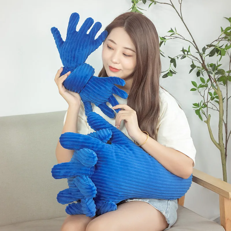 80/160cm Creative Super Soft Blue Hand Plush Pillow Toy Cartoon Stuffed Throw Pillows Anime Simulation Hand Soft Toys Home Decor