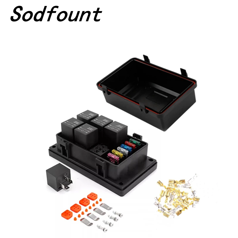 12v 24V 40A Waterproof 6-way Atc/Ato Fuse Relay Holder, Universal Relay, Fuse Box, Suitable For Automobiles, Ships, Jeeps