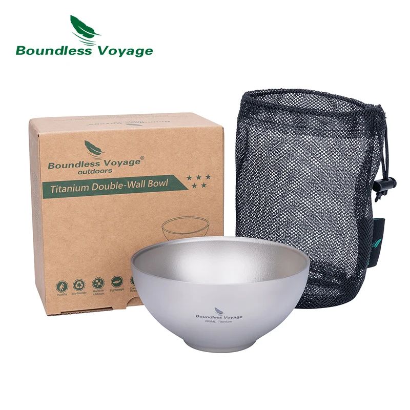 

Boundless Voyage Titanium Bowl 260ml Double-Wall Portable Outdoor Picnic Tableware Rice Noodle Container Anti-scalding Soup Pot