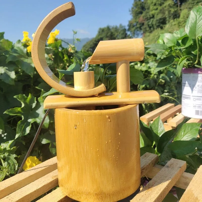 Water humidifier decoration Bamboo fountain crafts fortune Feng shui wheel water feature decoration Creative wedding gift 5