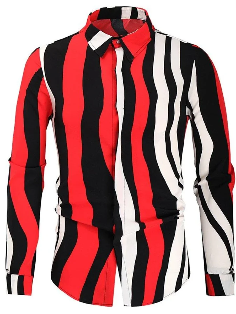 Suit Shirt Men's Casual Office Street Outdoor Red Black Irregular Stripes Fashion Matching 2023 New Hot Selling Men's Tops Plus newest men t shirt set piecing stripes 3d casual men’s clothes outfits fashion vintage shorts suit street breathable 2piece set