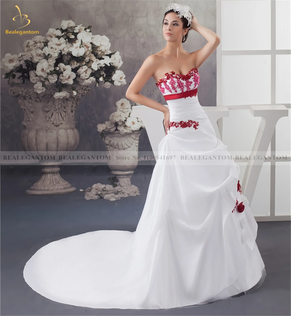 Bealegantom Satin Lace Flower Wedding Dresses Sweetheart Appliques Beaded Lace Up Bridal Gowns Robe De Mariage QA119