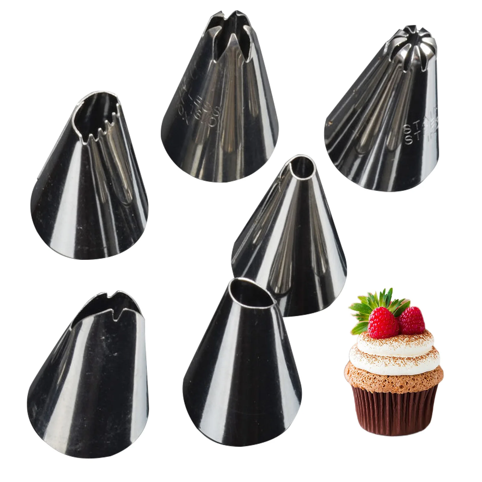 6Pcs Pastry Icing Piping Nozzles Stainless Steel Decorating Tip Cake Cupcake Decorator Rose Accessories Kitchen baking tool