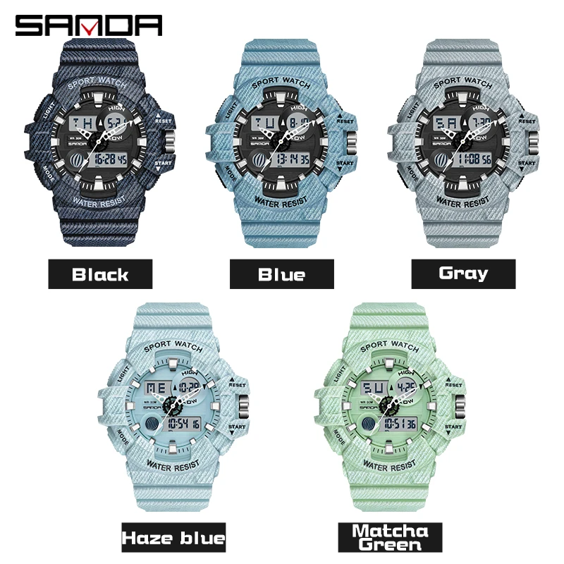 SANDA Dual Display Multi Function Watches Men Outdoor Sports Watch 2023 New Trendy Design Luminous Waterproof Clock Reloj Hombre