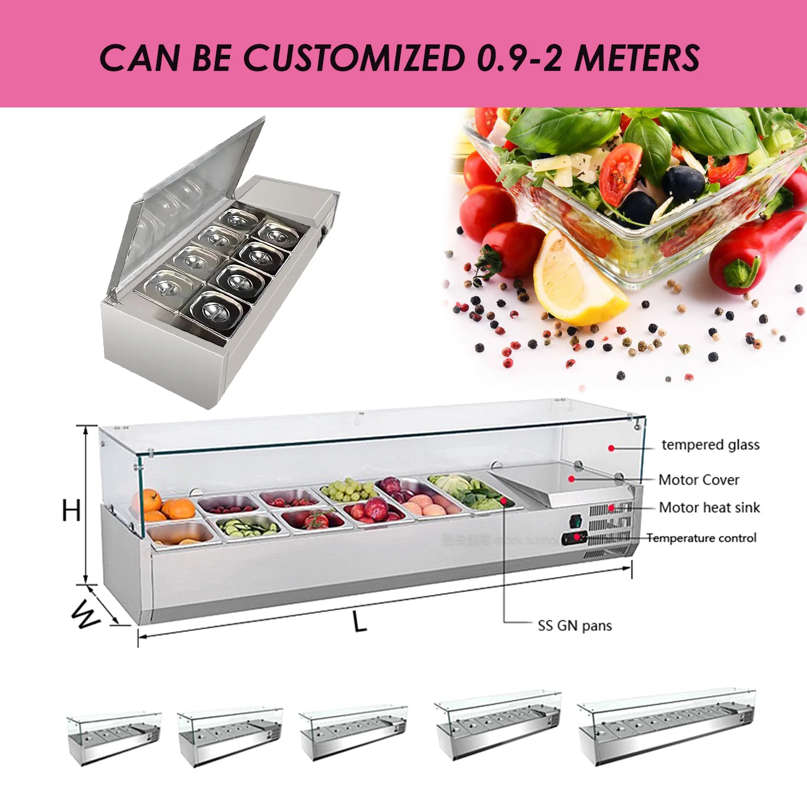 Mvckyi Commercial 47'' Countertop Refrigerated SandwichStainelss Steel Bar Refrigerator Prep Salad Condiment Prep Table Station