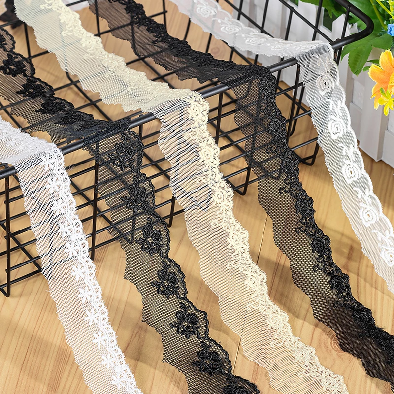 

Вышитые кружевные ткани для женской одежды, маленькая широкая кружевная отделка, бежевая, белая, черная, хлопковая, красивая, качественная, сделай сам, 5 ярдов