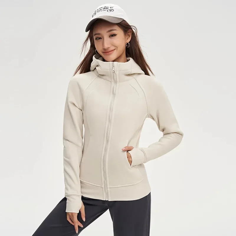 BILABO SCA Thickened Warm Hooded Jacket Women Outdoor Fitness Sweatshirt Yoga Top Sports Top Outdoor Training Set