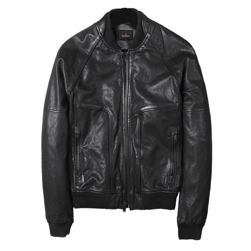 

Genuine Leather Jacket Men Short Real Sheepskin Coat Spring Baseball Uniform Motorcycle Men's Jackets YY1370