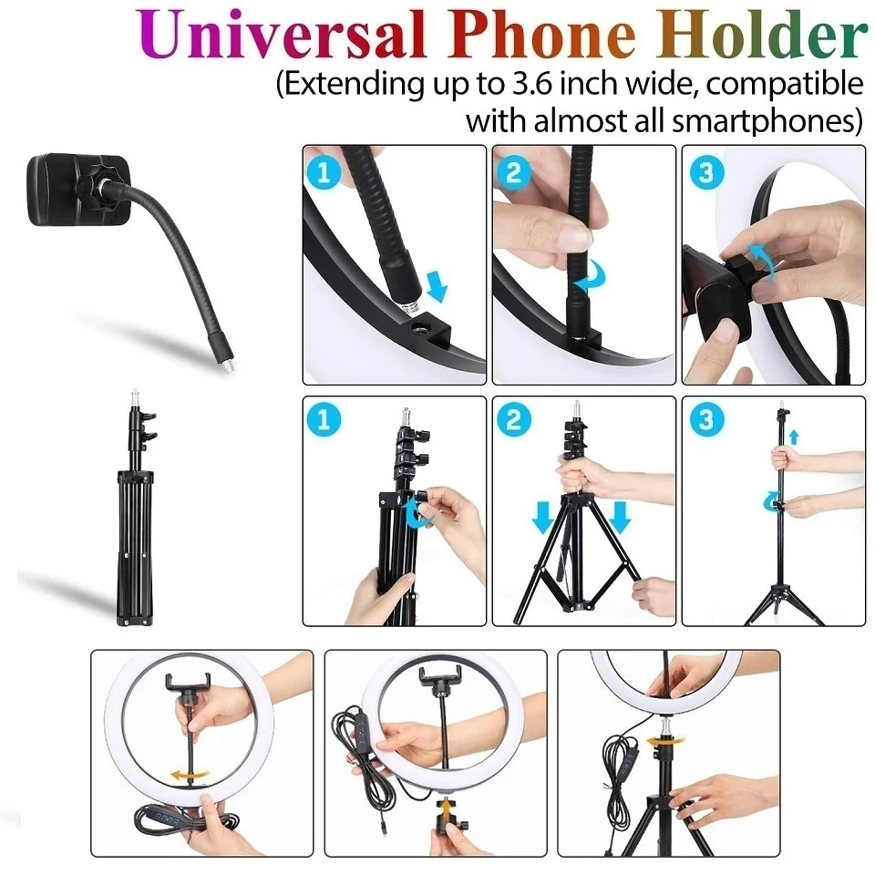 12in 30cm Selfie Ring Light RGB Tripod Phone Stand Holder Photography RingLight Circle Fill Light Led Color Lamp Trepied Makeup