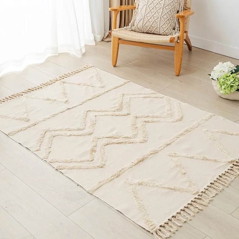 Nordic Cotton Linen Rug Modern Geometric Rainbow Living Room Carpet Bedroom Bedside Floor Door Mat Aesthetic Home Decor 5