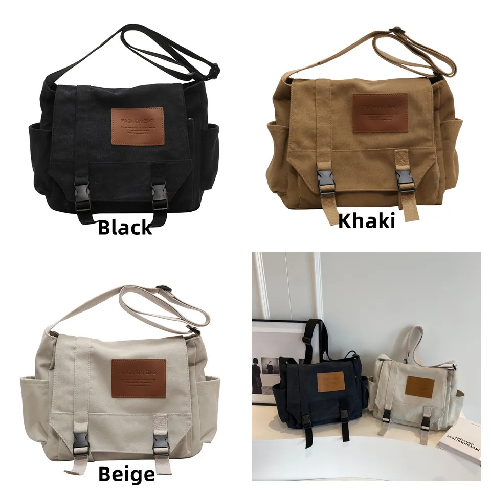 Canvas Women Shoulder Bags Female Messenger Bags Solid Color Travel Crossbody Bag For Ladies Simplicity Retro Handbag