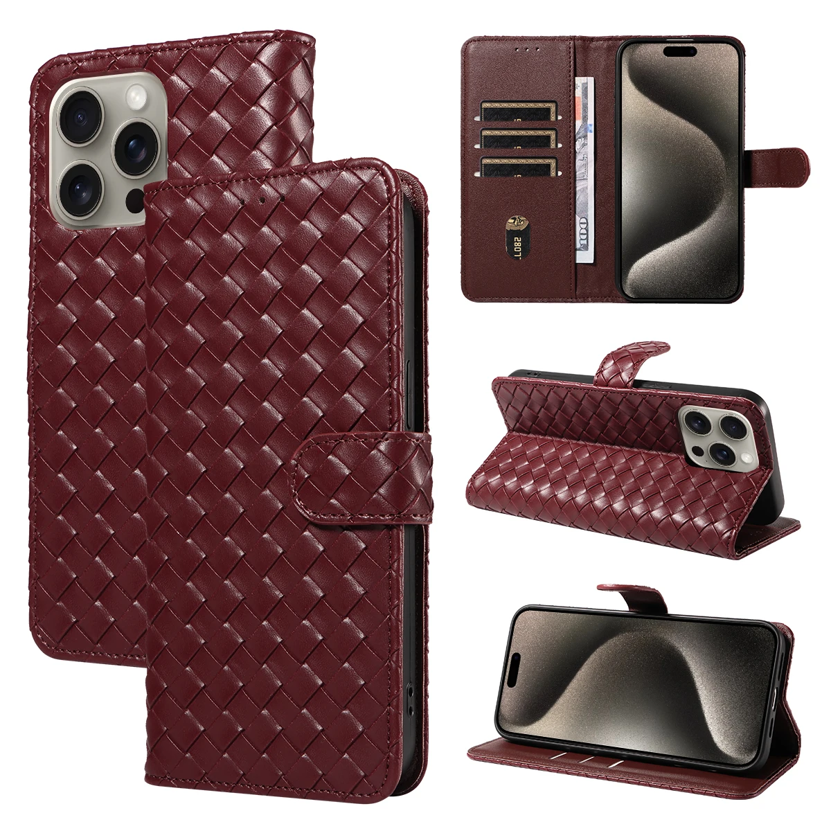 Woven Shockproof PU Leather Phone Case with Stand Cover