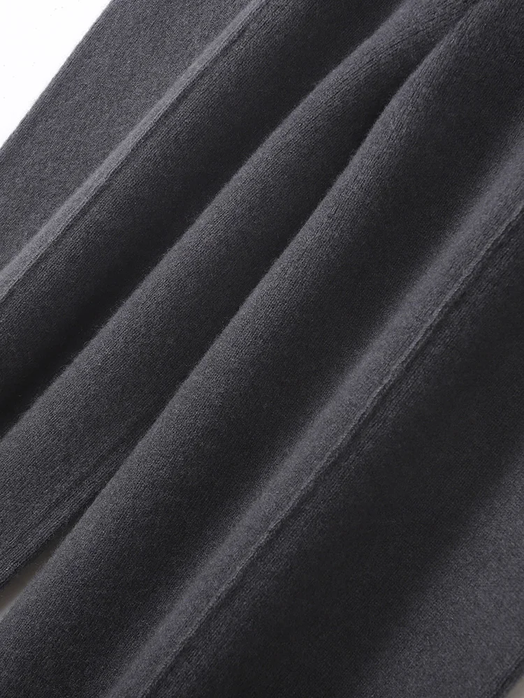 بنطلون نسائي واسع الساق من الصوف الميرينو 100٪ للخريف والشتاء، سروال دافئ وناعم من الكشمير، ملابس محبوكة بسيطة وعصرية