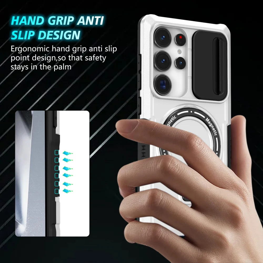 Enhanced Magnetic Armor Slide Camera Protector Case with Magsafe Brackets